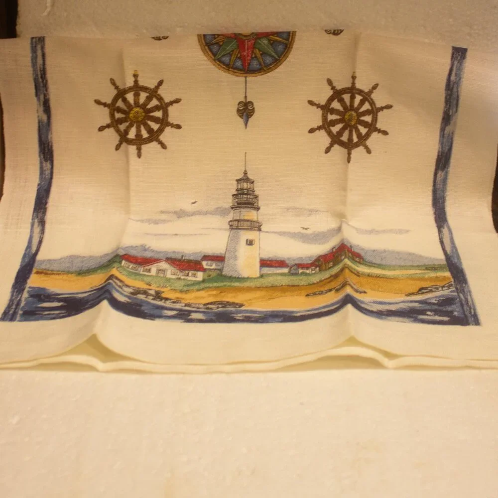 Two Nautical Themed Kitchen Towels Featuring Lighthouses